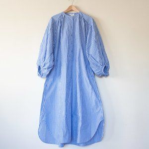 COS Voluminous 100% Cotton Poplin Dress In Blue White Striped Size 12 New/no tag